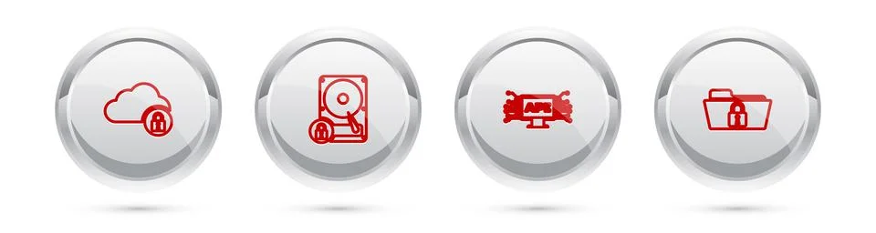 Set line Cloud computing lock, Hard disk drive and, Computer api interface and 库存插图