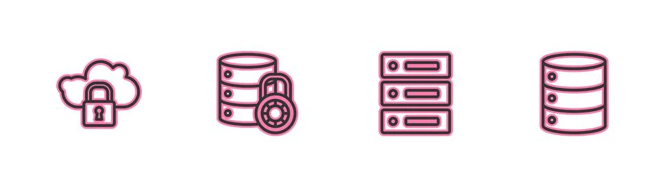Set line Cloud computing lock, Server, Data, Web Hosting, security with and icon Stock Illustration