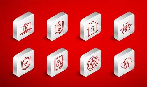 Set line Cloud computing lock, Shield with dollar, House under protection 스톡 일러스트