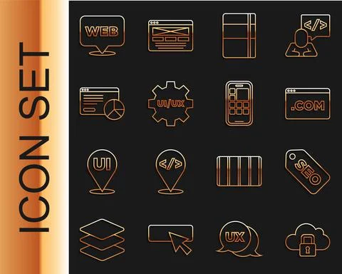 Set line Cloud computing lock, SEO optimization, UI or UX design, Sketchbook Ilustración de archivo