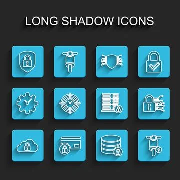 Set line Cloud computing lock, Credit card with, Shield security, Server 스톡 일러스트