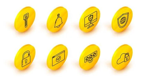 Set line Cloud computing lock, Password protection and safety access, Secure イラスト素材