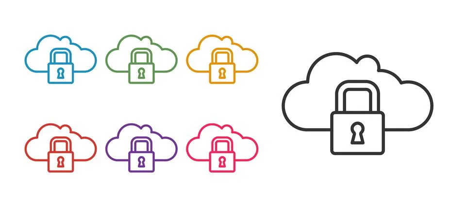 Set line Cloud computing lock icon isolated on white background. Security Stock Illustration