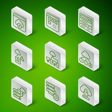 Set line Cloud computing lock, Server and gear, Failed access cloud storage Stock Illustration