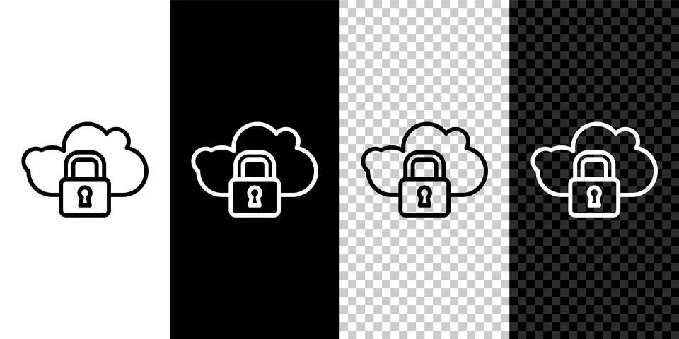 Set line Cloud computing lock icon isolated on black and white background Illustrazione stock