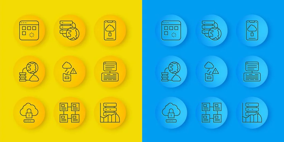 Set line Cloud computing lock, Network cloud connection, technology data 스톡 일러스트