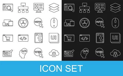 Set line Cloud computing lock, UI or UX design, Computer mouse, RGB and CMYK イラスト素材