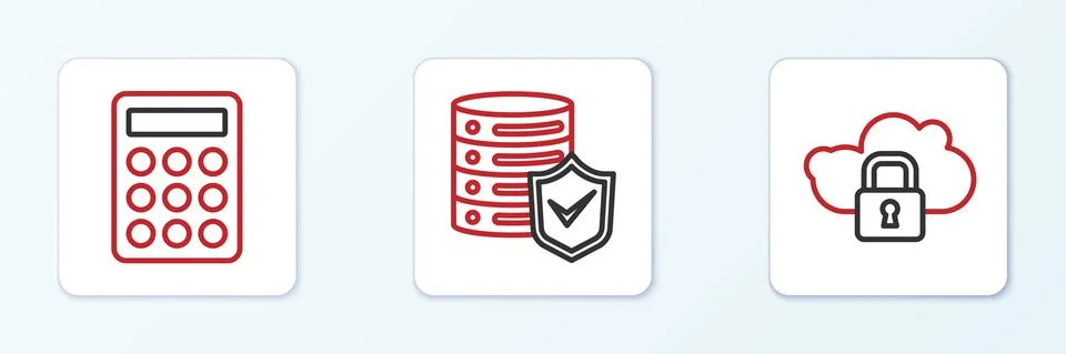 Set line Cloud computing lock, Password protection and Server with shield icon イラスト素材