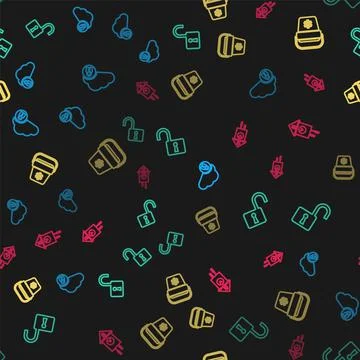 Set line Cloud computing lock, Open padlock, Cooler bag and Retro wall watch on 스톡 일러스트