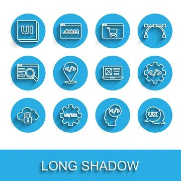 Set line Cloud computing lock, UI or UX design, Front end development, and icon Stock Illustration