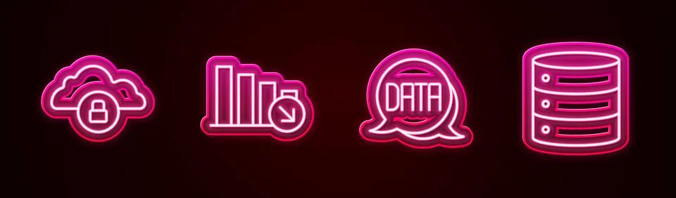 Set line Cloud computing lock, Financial growth decrease, Data analysis and 스톡 일러스트