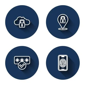 Set line Cloud computing lock, Lock, Password protection and Mobile with Stock Illustration