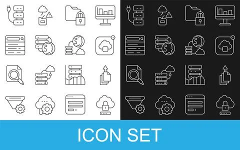 Set line Cloud computing lock, Data export, technology data transfer, Folder and イラスト素材