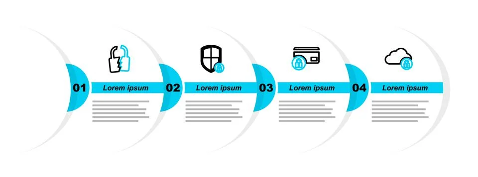 Set line Cloud computing lock, Credit card with, Shield security and Broken o Stock Illustration