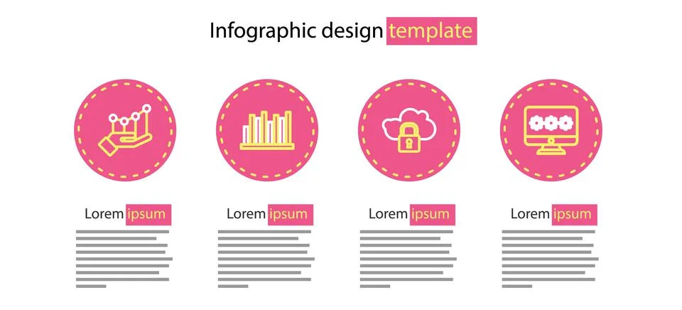 Set line Cloud computing lock, Monitor with password, Pie chart infographic a Illustrazione stock