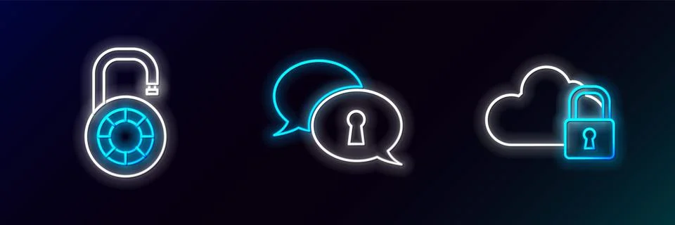 Set line Cloud computing lock, Safe combination wheel and Protection of perso Illustrazione stock