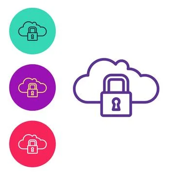 Set line Cloud computing lock icon isolated on white background. Security Stock Illustration