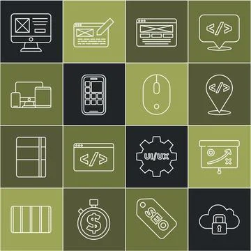 Set line Cloud computing lock, Planning strategy concept, Front end development イラスト素材