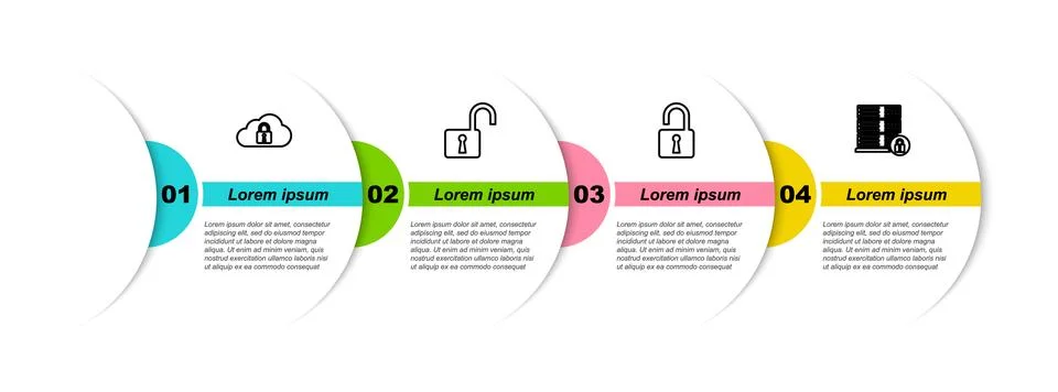 Set line Cloud computing lock, Open padlock, and Server security with. Business Stock Illustration