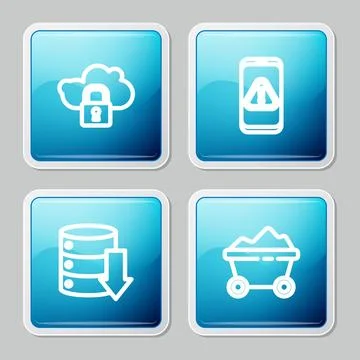 Set line Cloud computing lock, Mobile with exclamation mark, Server, Data, We 스톡 일러스트