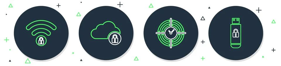 Set line Cloud computing lock, Time Management, Wifi locked and USB flash d.. イラスト素材
