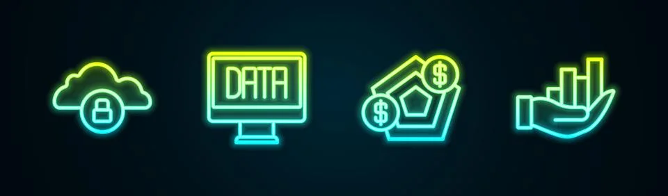 Set line Cloud computing lock, Data analysis, Financial growth and Pie char.. Stockillustratie