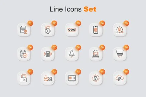Set line Cloud computing lock, Lock, Safe, Firewall, security wall, sprinkl.. 스톡 일러스트