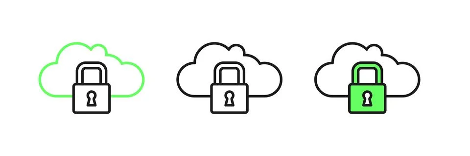 Set line Cloud computing lock icon isolated on white background. Security, .. Stock Illustration
