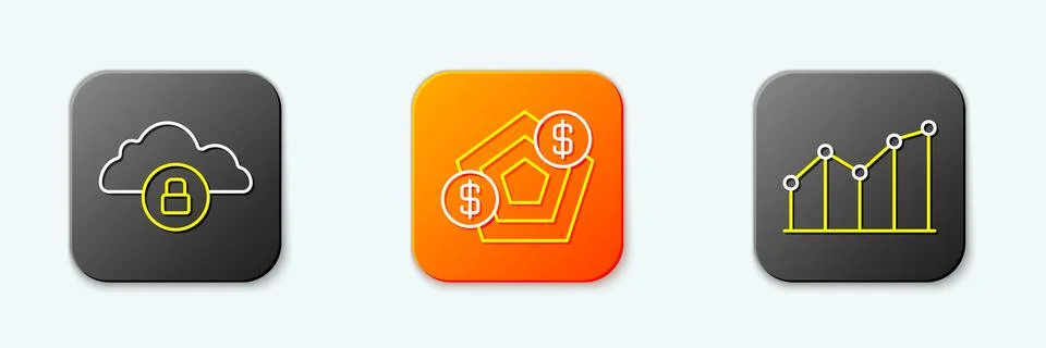 Set line Cloud computing lock, Financial growth and Pie chart infographic i.. Stock Illustration