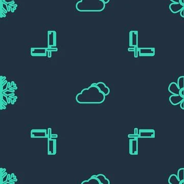 Set line Cloud, Crossed meat chopper and Air conditioner on seamless pattern. 스톡 일러스트