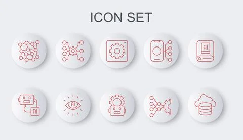 Set line Cloud database, Artificial intelligence robot, Computer api interface 스톡 일러스트