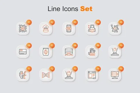 Set line Cloud database, Browser window, Hologram, Neural network, Humanoid.. Illustrazione stock