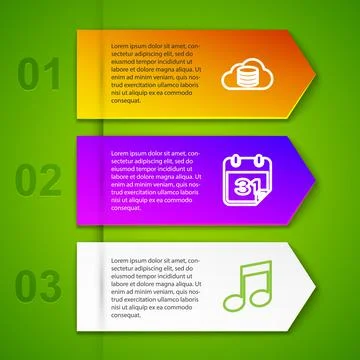 Set line Cloud database, Calendar, Music note, tone and Delete file document Illustrazione stock