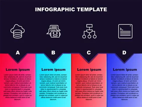 Set line Cloud database, Chat bot, Algorithm and Web developer programming code Illustrazione stock