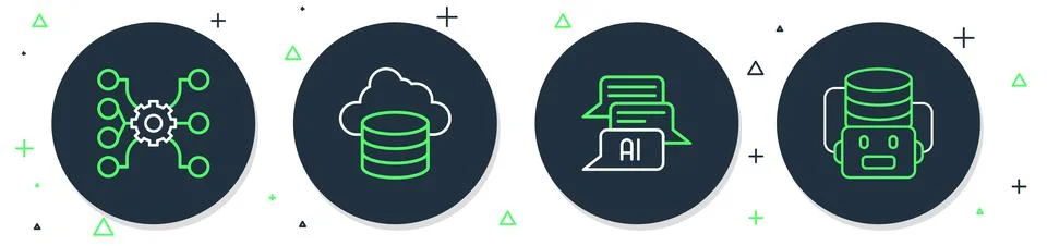 Set line Cloud database, Chat bot, Neural network and Artificial intelligence Illustrazione stock