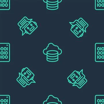 Set line Cloud database, Chat bot and Binary code on seamless pattern. Vector Stock Illustration