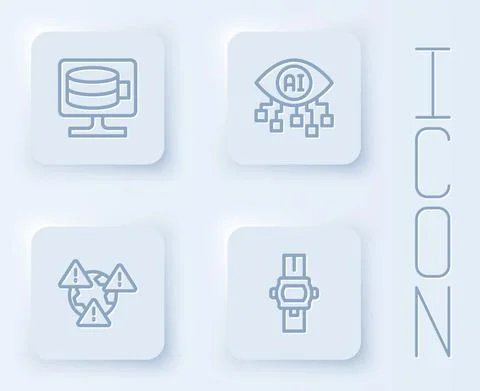 Set line Cloud database, Computer vision, Earth with exclamation mark and Wrist Stock Illustration