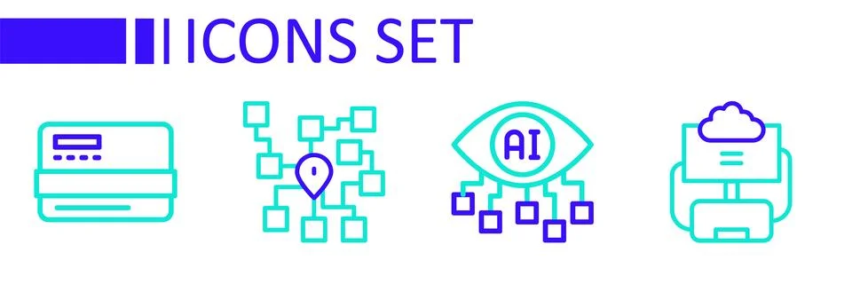 Set line Cloud database, Computer vision, Neural network and Credit card ic.. 스톡 일러스트