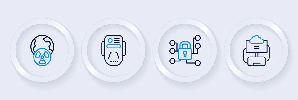 Set line Cloud database Cyber security Artificial intelligence robot and Plan Stock Illustration