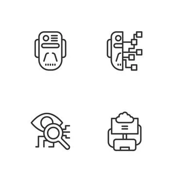 Set line Cloud database, Eye scan, Artificial intelligence robot and Humanoid Illustrazione stock