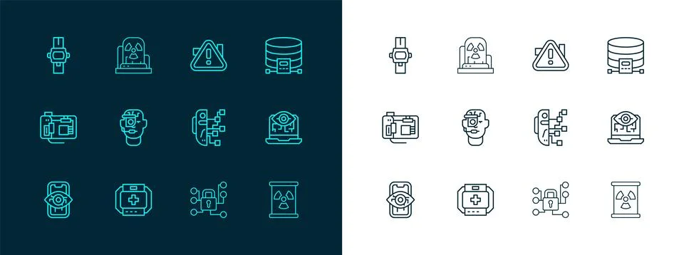 Set line Cloud database, First aid kit, Humanoid robot, Cyber security, Sma.. Stockillustratie