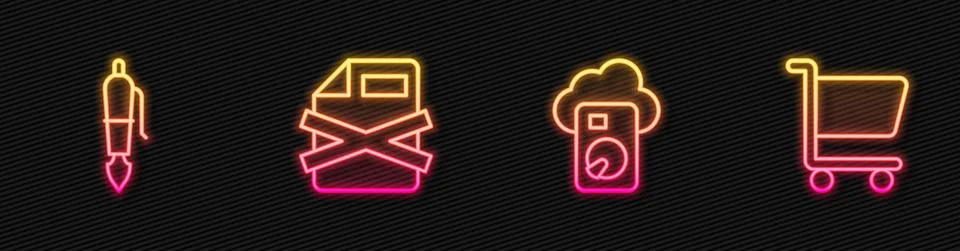 Set line Cloud database, Fountain pen nib, Delete file document and Shopping 스톡 일러스트