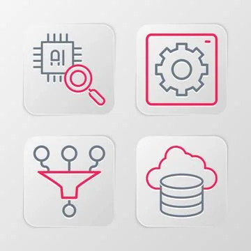 Set line Cloud database, Funnel or filter, Computer api interface and Proce.. Illustrazione stock