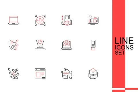 Set line Cloud database, Futuristic weapon, Browser window, Neural network,.. 스톡 일러스트