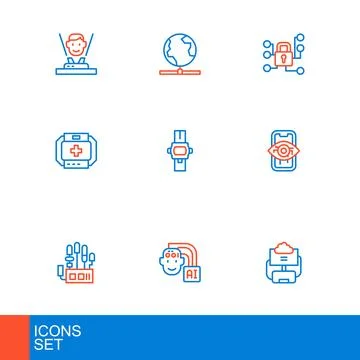Set line Cloud database, Humanoid robot, Mechanical hand, Computer vision, .. イラスト素材