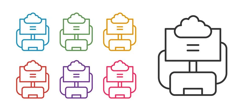 Set line Cloud database icon isolated on white background. Cloud computing Illustrazione stock