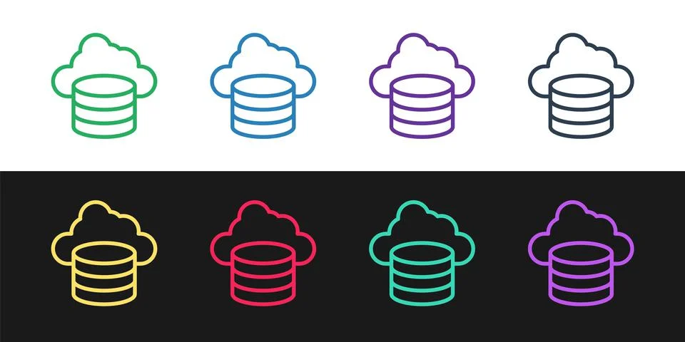 Set line Cloud database icon isolated on black and white background. Cloud 스톡 일러스트