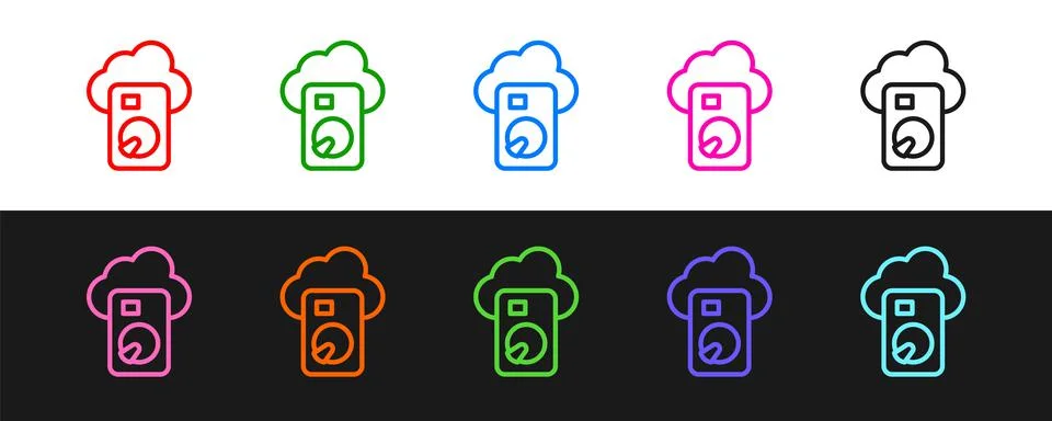 Set line Cloud database icon isolated on black and white background. Cloud Illustrazione stock