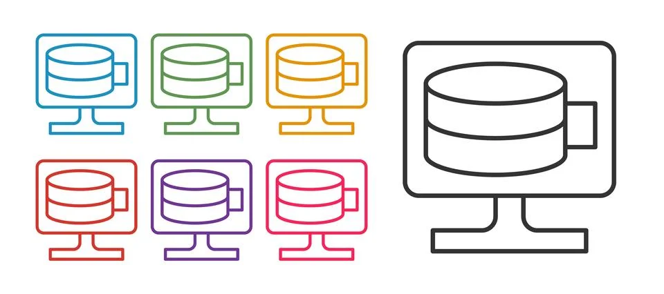 Set line Cloud database icon isolated on white background. Cloud computing .. Illustrazione stock