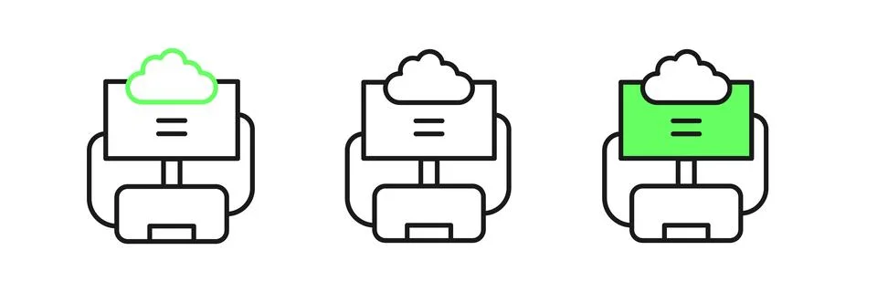 Set line Cloud database icon isolated on white background. Cloud computing .. Stock Illustration